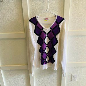 J.Lindeberg Mens White Future Sports Golf Argyle V Neck Pullover Sweater Size XL